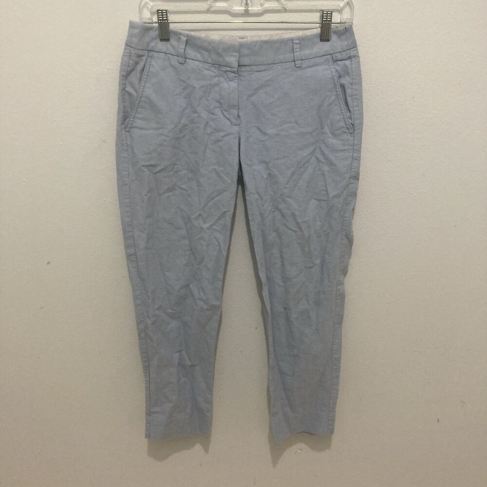 J CREW blue chambry flat front low rise cropped pants 2